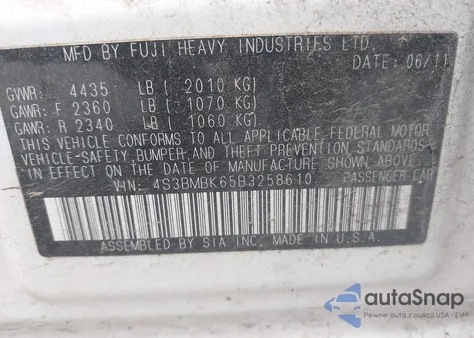 2011 Subaru Legacy 2.5I Limited z USA, uszkodzony, nr VIN 4S3BMBK65B3258610